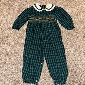 VINTAGE Tiny Tots Original PLAID ROMPER Baby Girls Jumpsuit size 24 mo APPLES